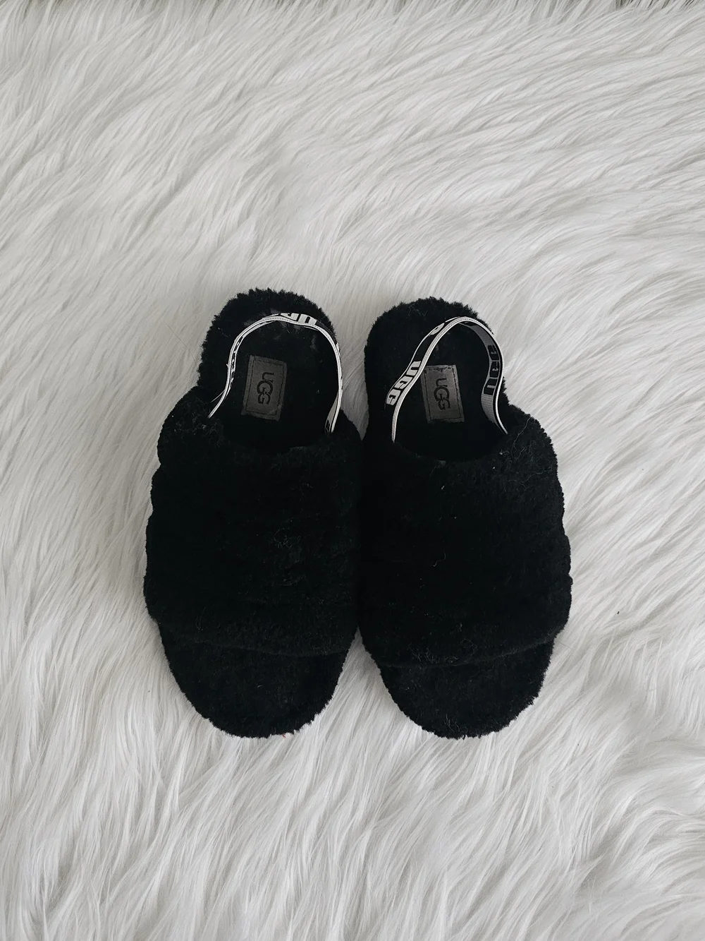 UGG Kids Black Fuzzy Slip-On Slippers